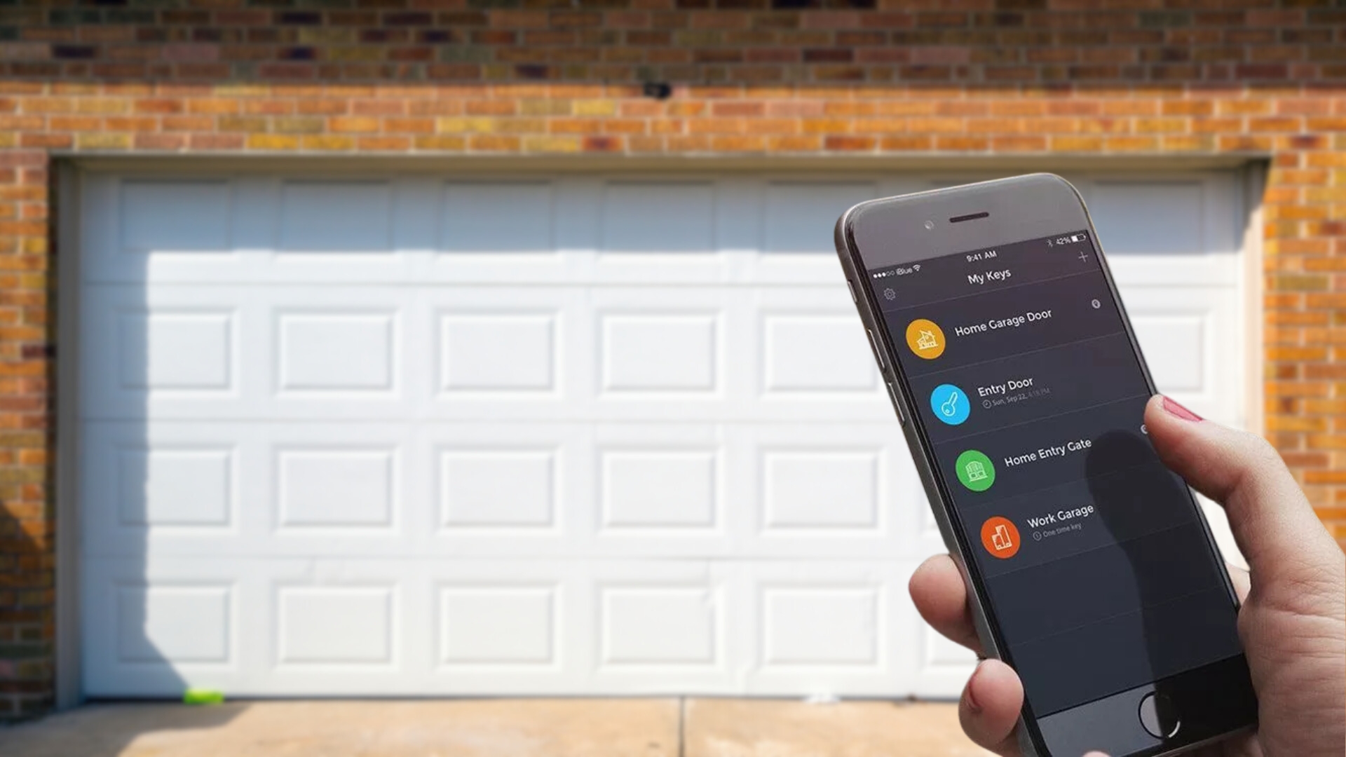 A garage door operated with a smart phone